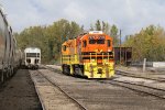 Both GP38's wait tied down in the next track over from the cars they brought up from Holland earlier in the day